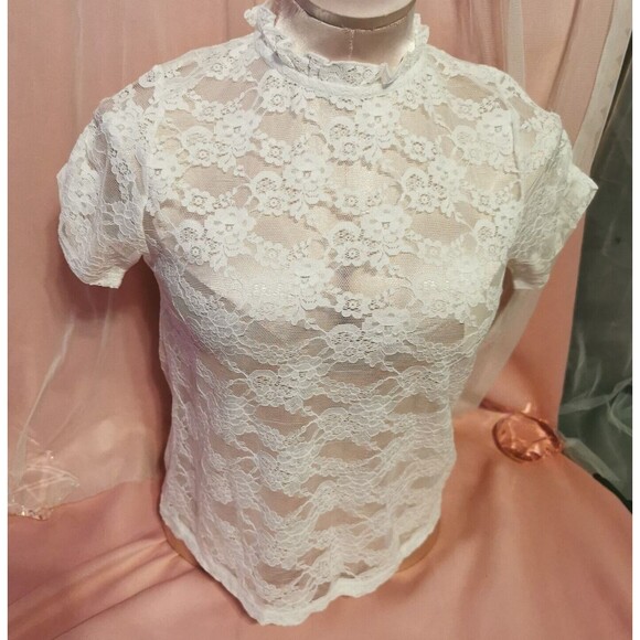 Cecil Mcbee Top Women's Small White Lace Party Casual Sheer Festival Costume Y2K - Picture 1 of 12
